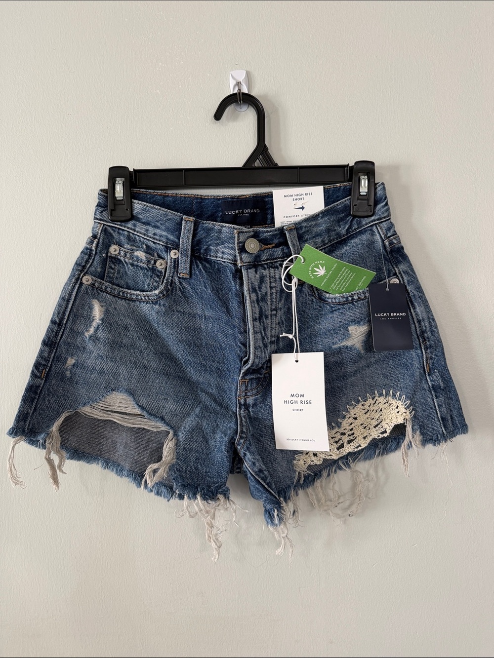 Lucky Brand Distressed Mom High-Rise Denim Shorts - Blue